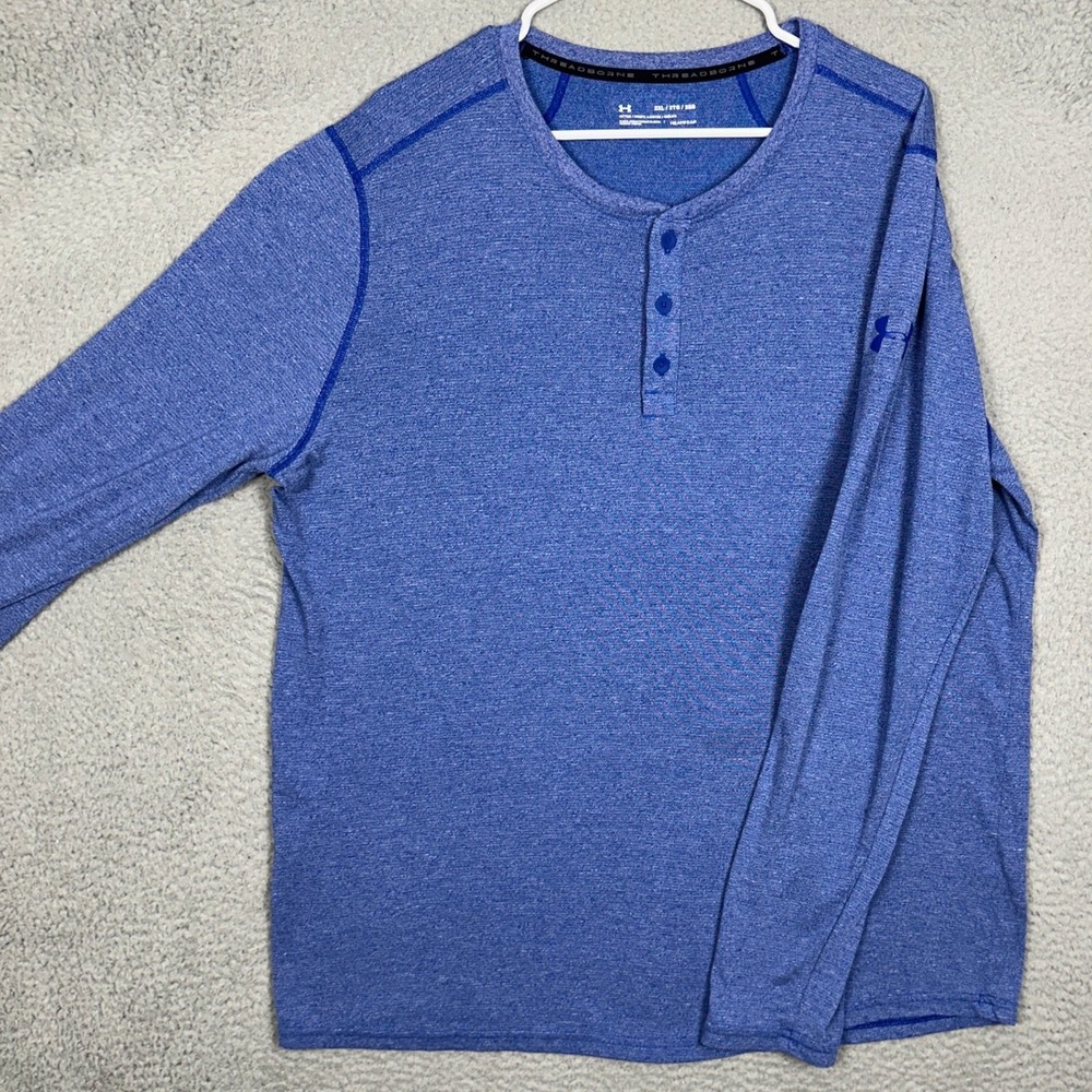 Under Armour Henley Shirt Mens 2XL Threadborne HeatGear Blue Fitted Long Sleeve